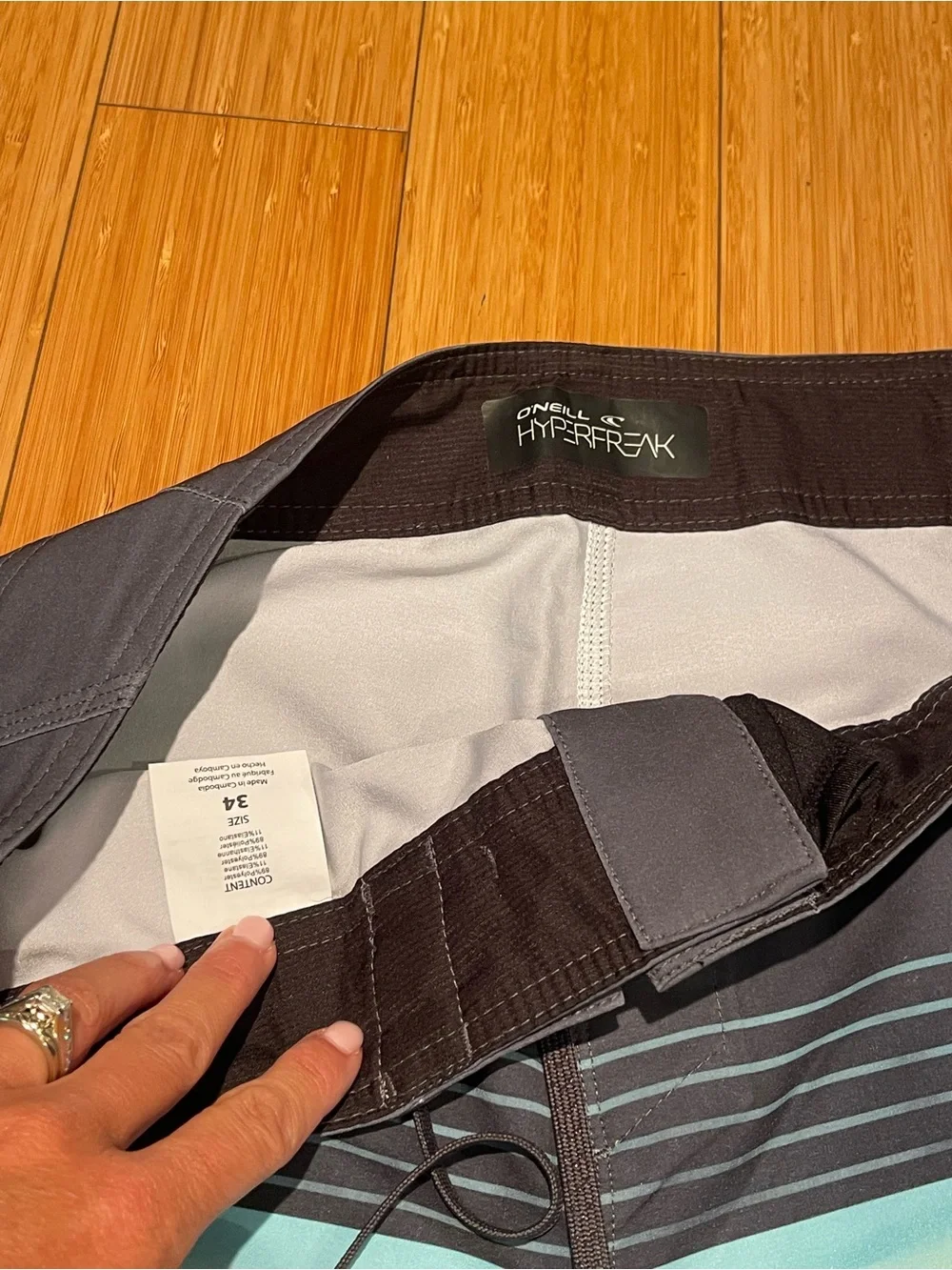 O'Neill Gray, Teal and Yellow Striped Board Shorts